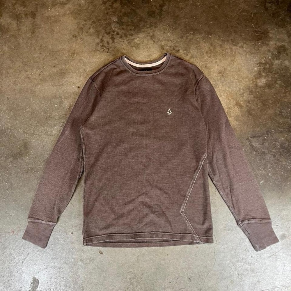 Vintage Y2K Volcom brown thermal long sleeve shirt with embroidery Men's Medium